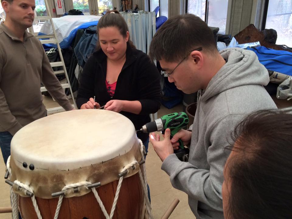 Drilling holes for byo on the taiko